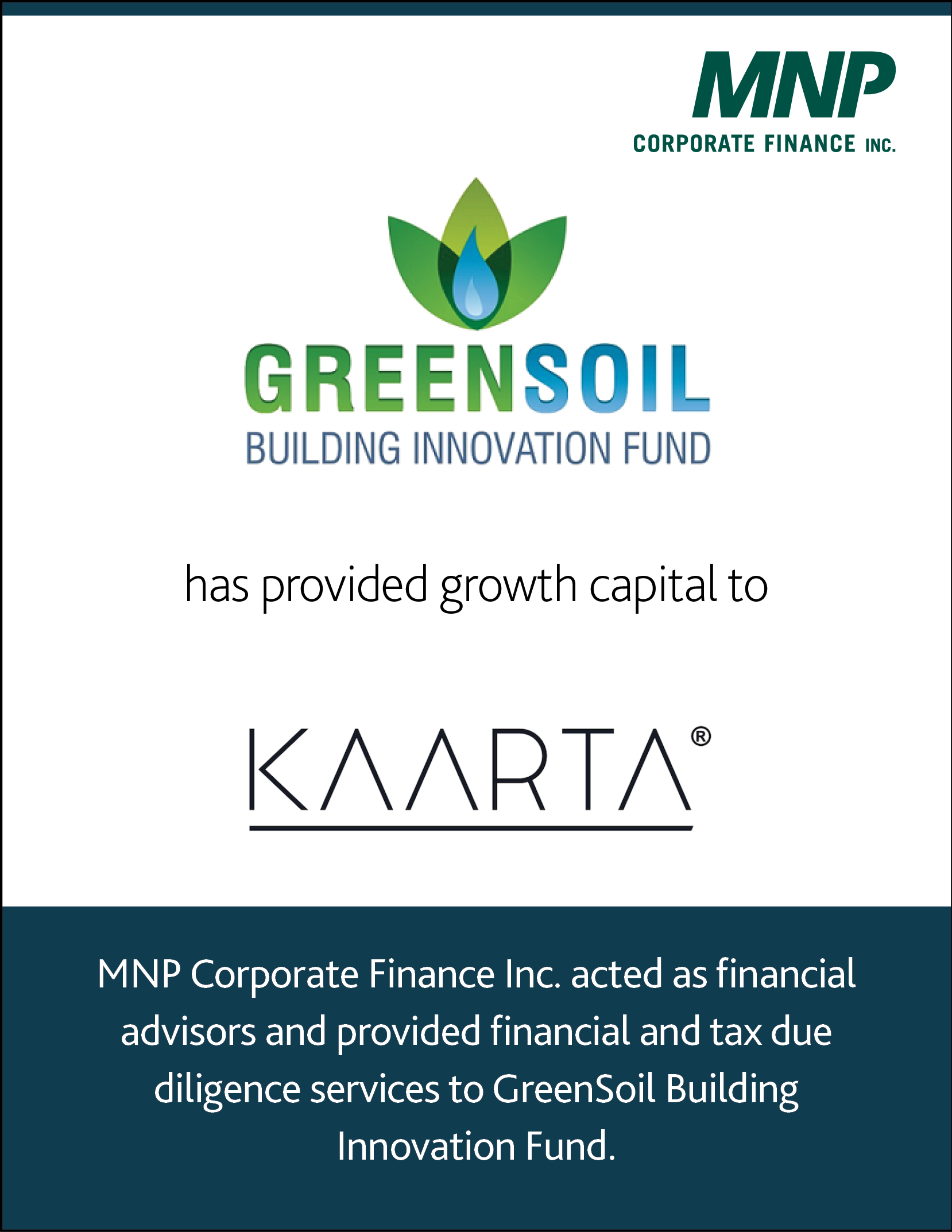 GreenSoil Building Innovation Fund has provided growth capital to Kaarta, Inc.