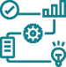 icons of a checkmark, bar graph, and lightbulb with arrows connecting them