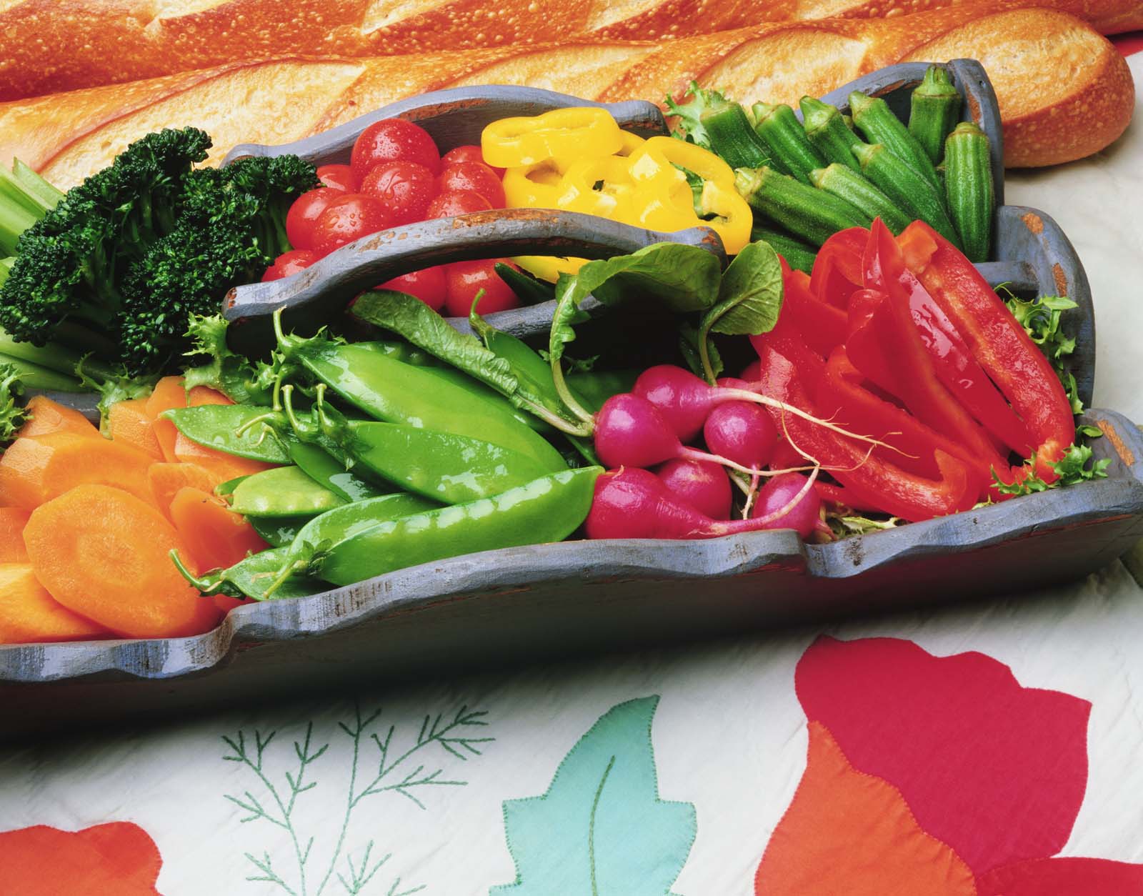 fruit and vegetables on a serving tray