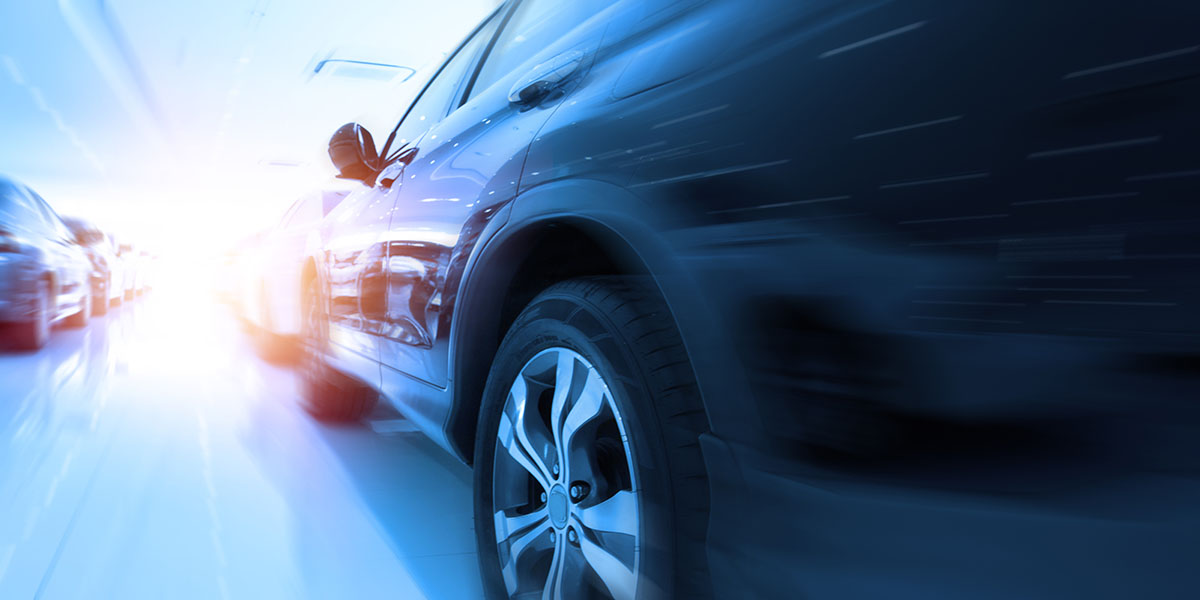 Ground view of cars in a dealership