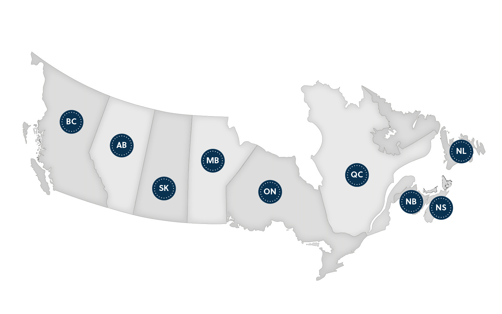 Graphic map of Canada with labels on each province showing the name