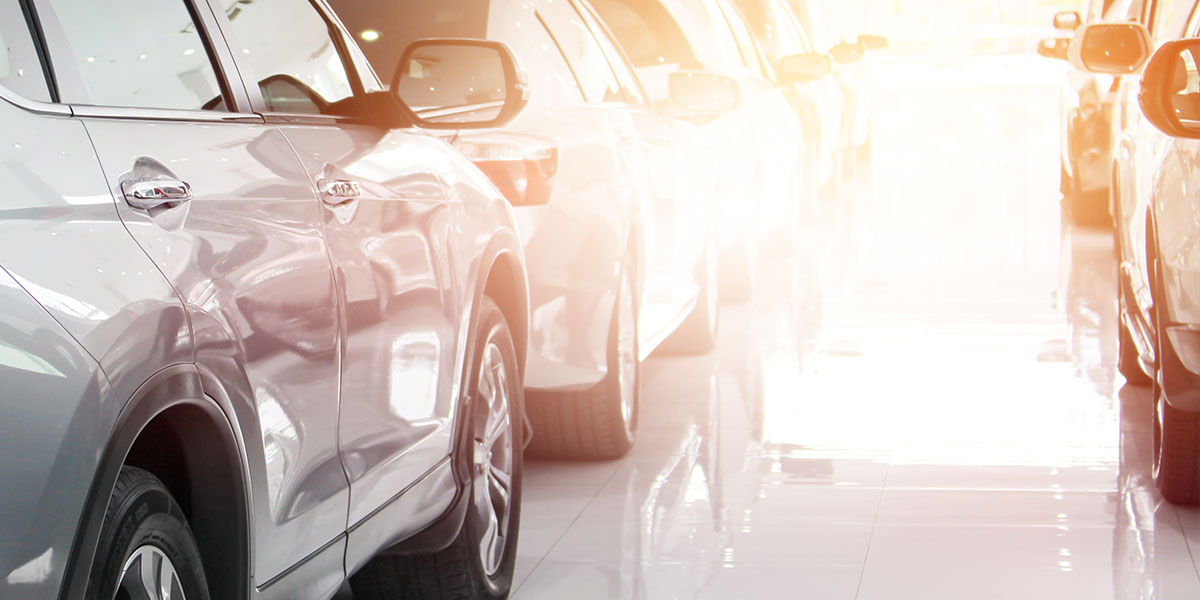 Cars lined up in a dealership