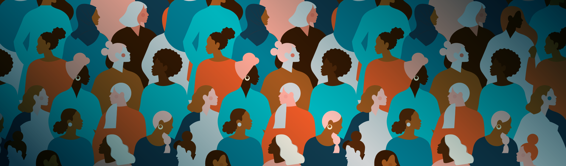 A diverse group of women in different colours