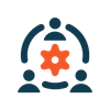 A circle connecting three people with a star wheel in the middle icon