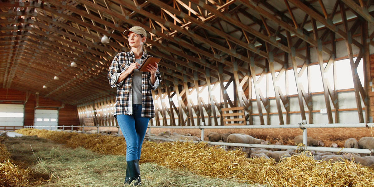 woman walking in a barn