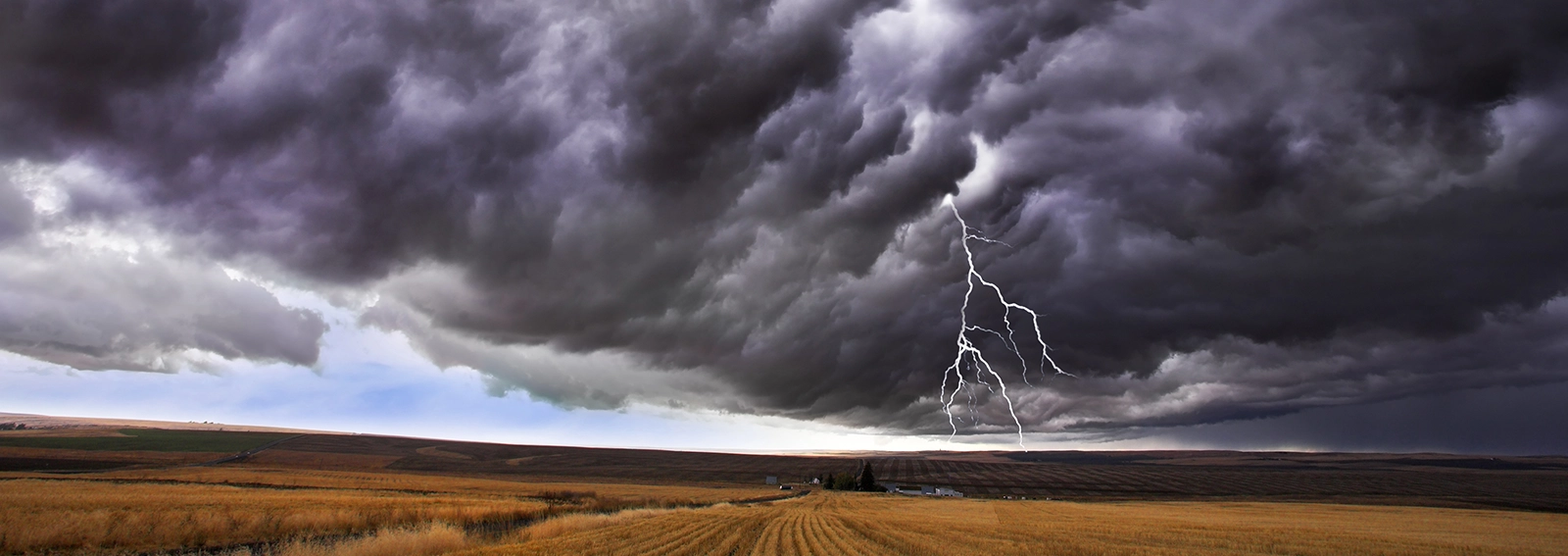 farm field with a storm cloud brewing over it