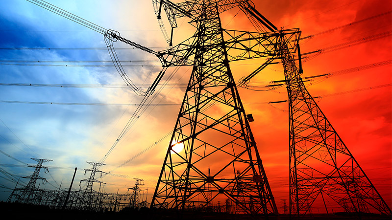 Powerlines with sunset in background