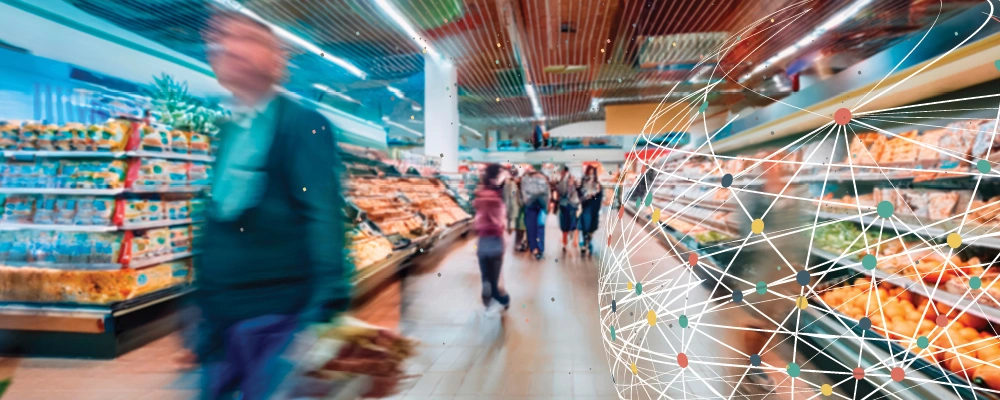 Image floue d'acheteurs dans une épicerie
