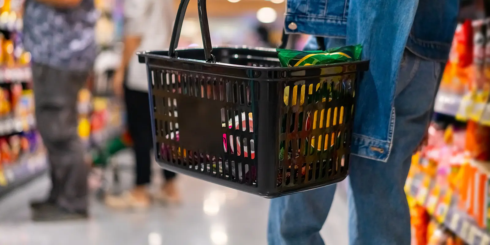 buy food and grocery on shelf in supermarket