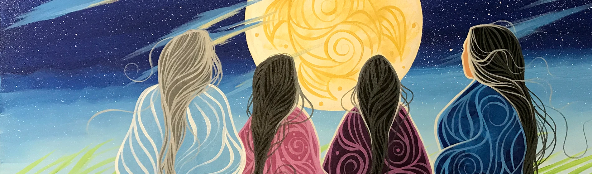 Image abstraite de quatre femmes regardant le coucher du soleil