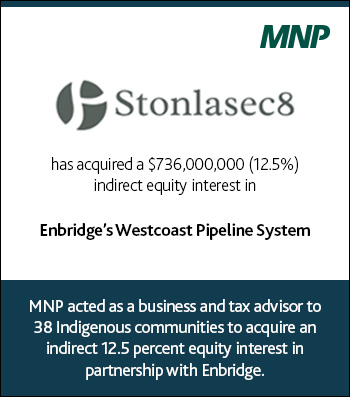 MNP acted as a business and tax advisor to 38 Indigenous communities to acquire an indirect 12.5 percent equity interest in partnership with Enbridge.