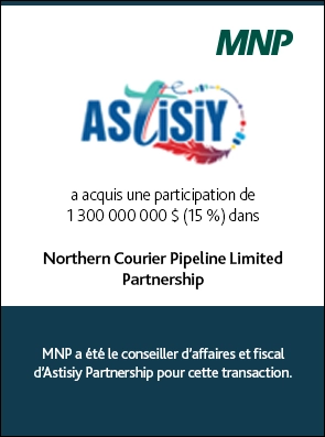 ASTiSiY a acquis une participation de 1 300 000 000 $ (15 %) dans Northern Courier Pipeline Limited Partnership MNP a été le conseiller d’affaires et fiscal d’Astisiy Partnership pour cette transaction.