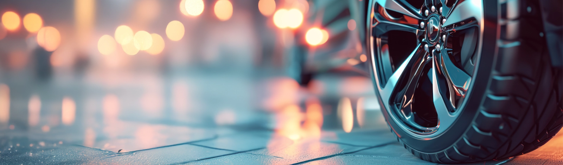 close up of luxury car wheel on street