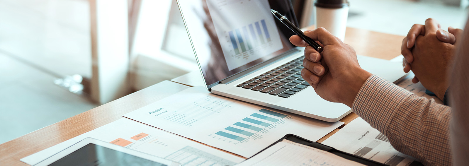 Professionals reviewing expenses on a laptop