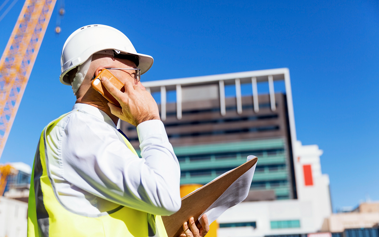 Construction worker on the phone