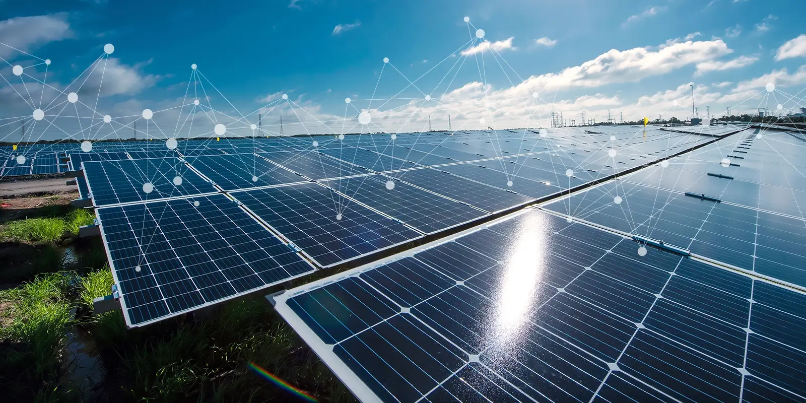 solar panels clean energy with digital overlay