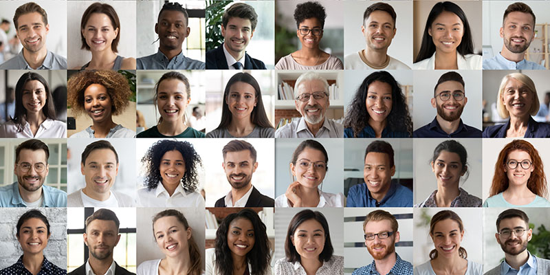 Diverse group of people smiling.
