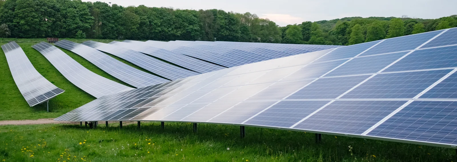 solar panels in green field Solar energy is part of the net zero emissions