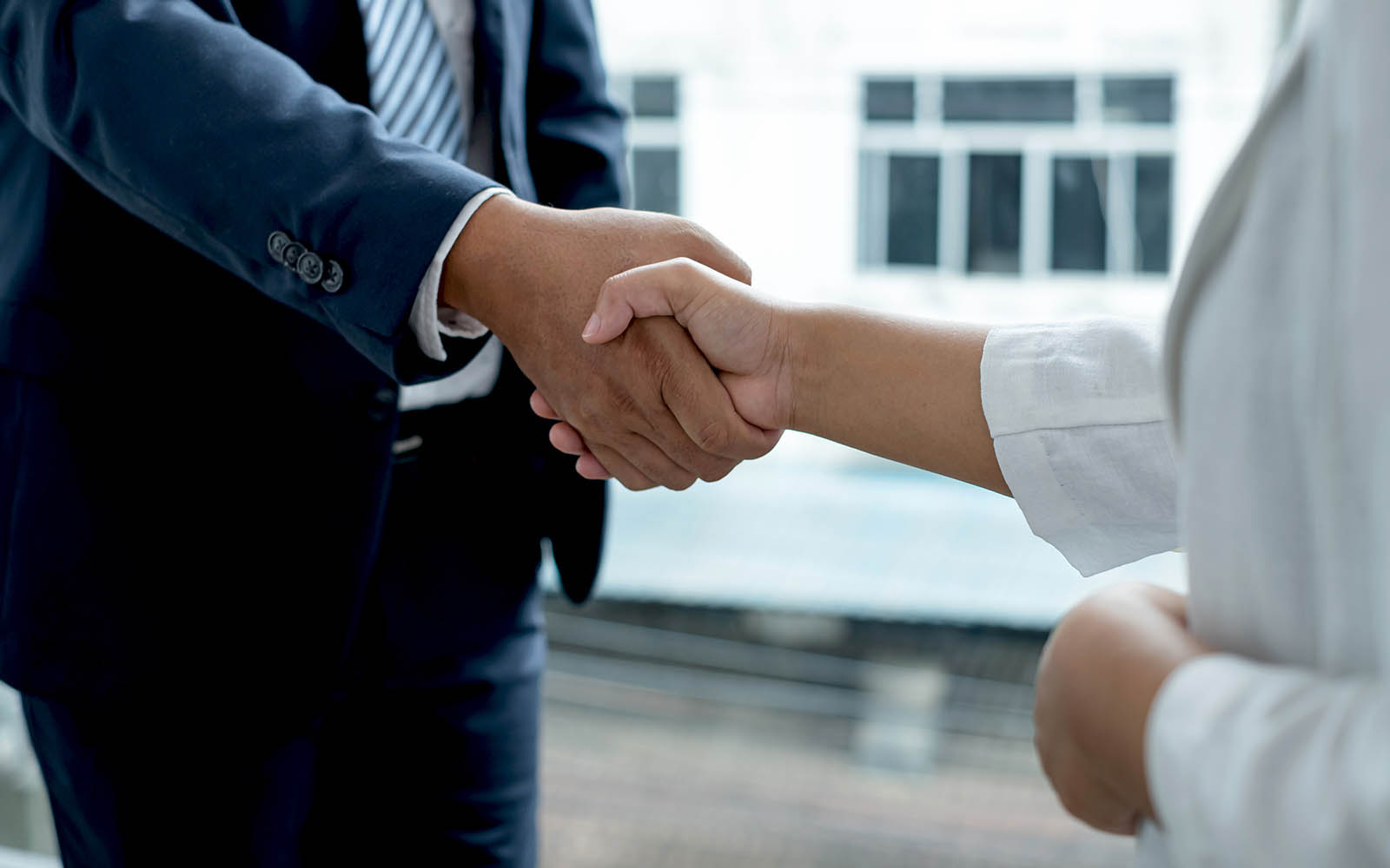 Business people shake hands after a meeting was successful and agreed upon
