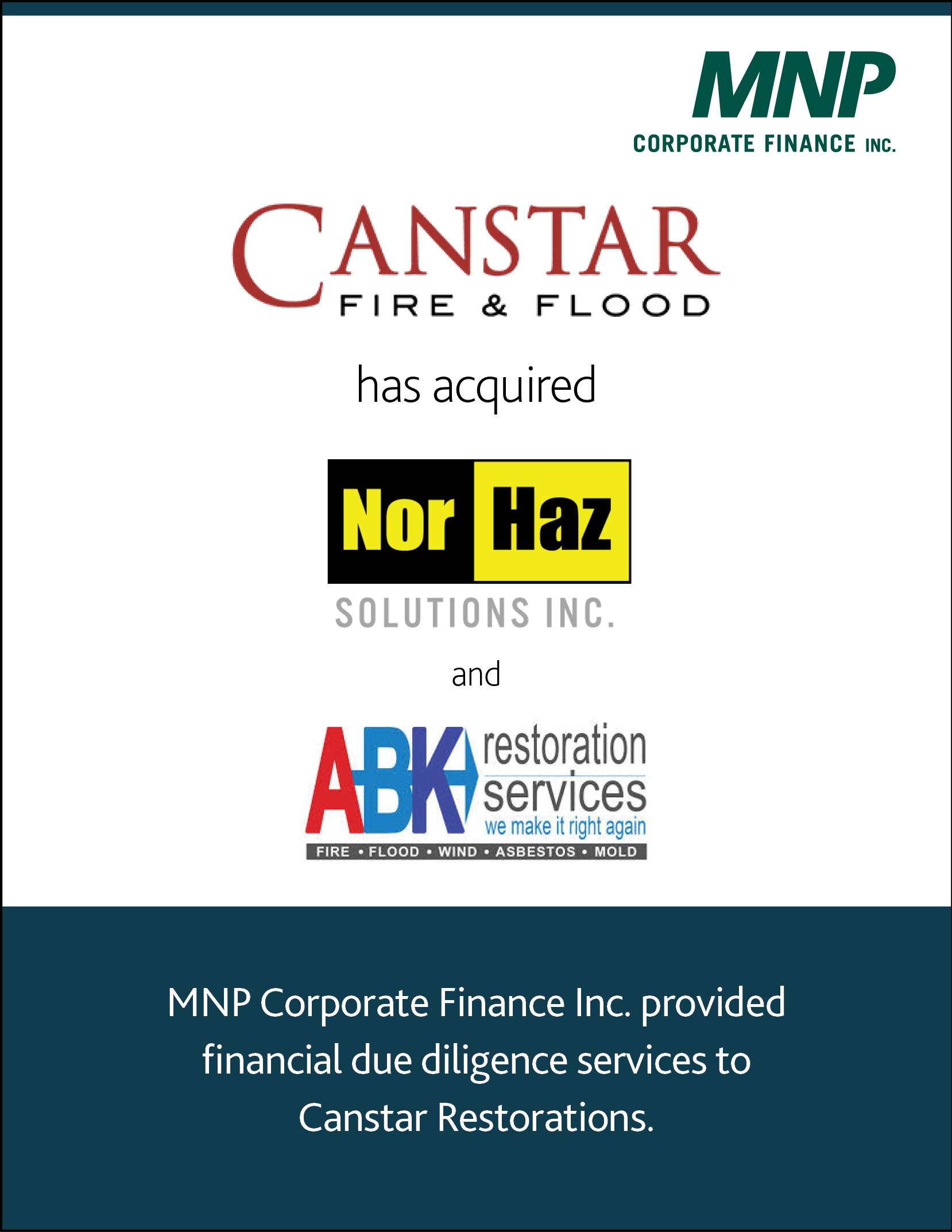 Canstar Fire & Flood has acquired Nor Haz Solutions INC and ABK Restoration Services