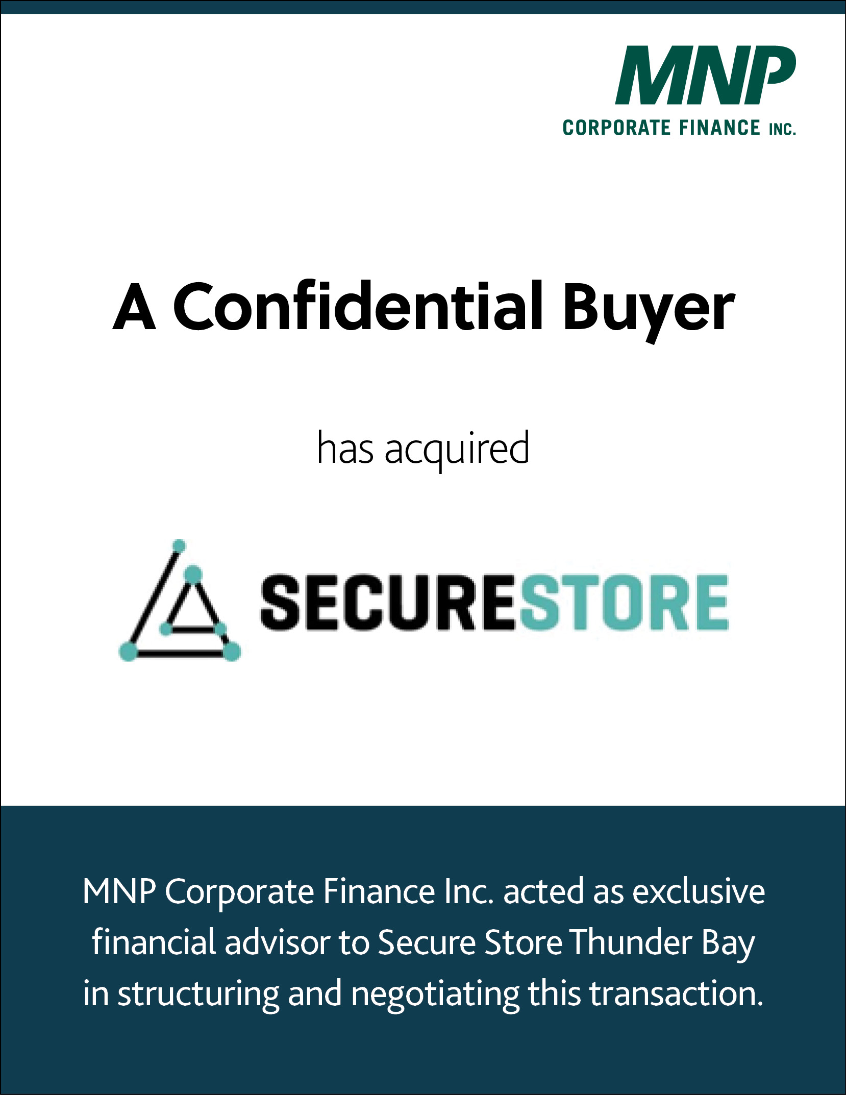A Confidential Buyer has acquired Secure Store Thunder Bay MNP