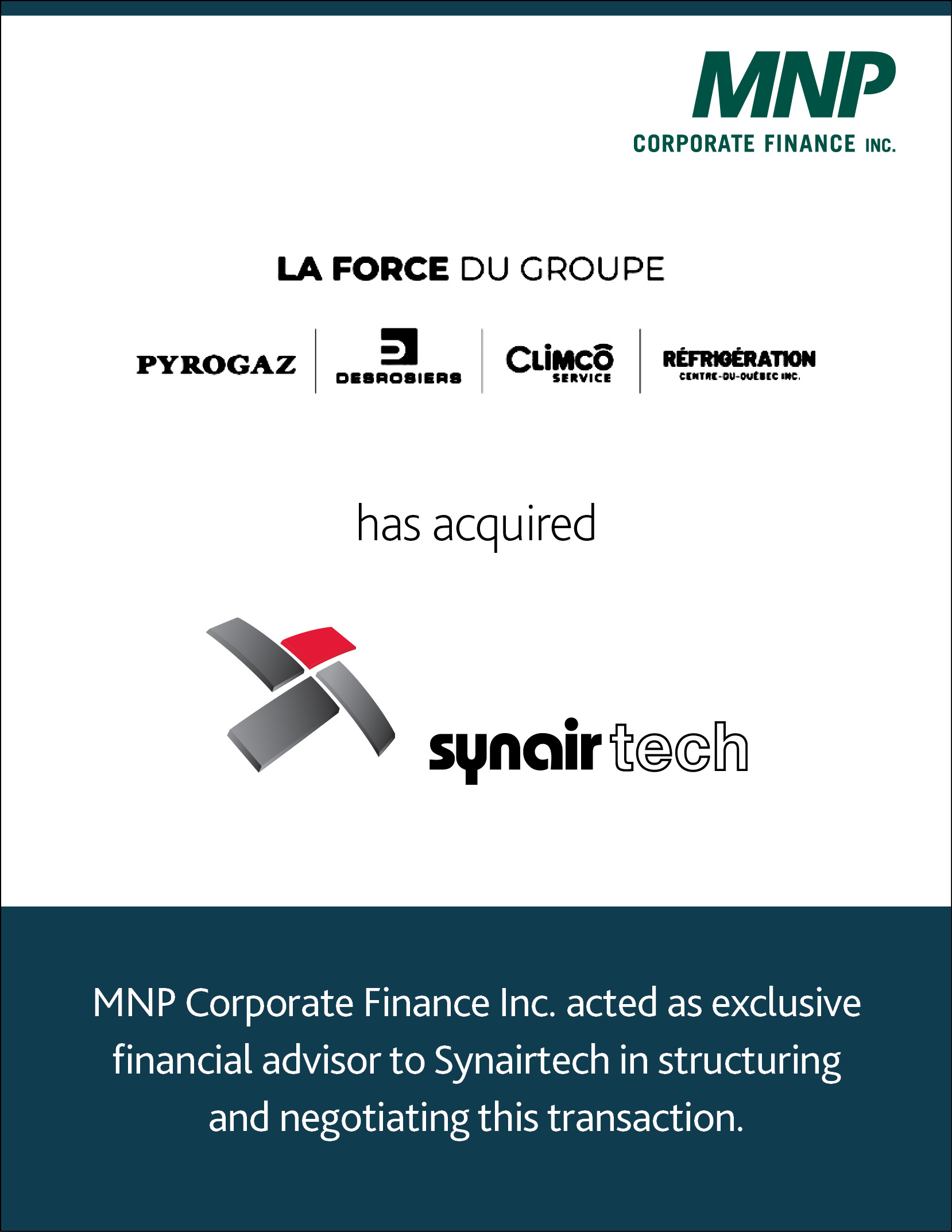 Synaire Tech acquires MNP Finance: A significant merger in the tech and finance sectors.