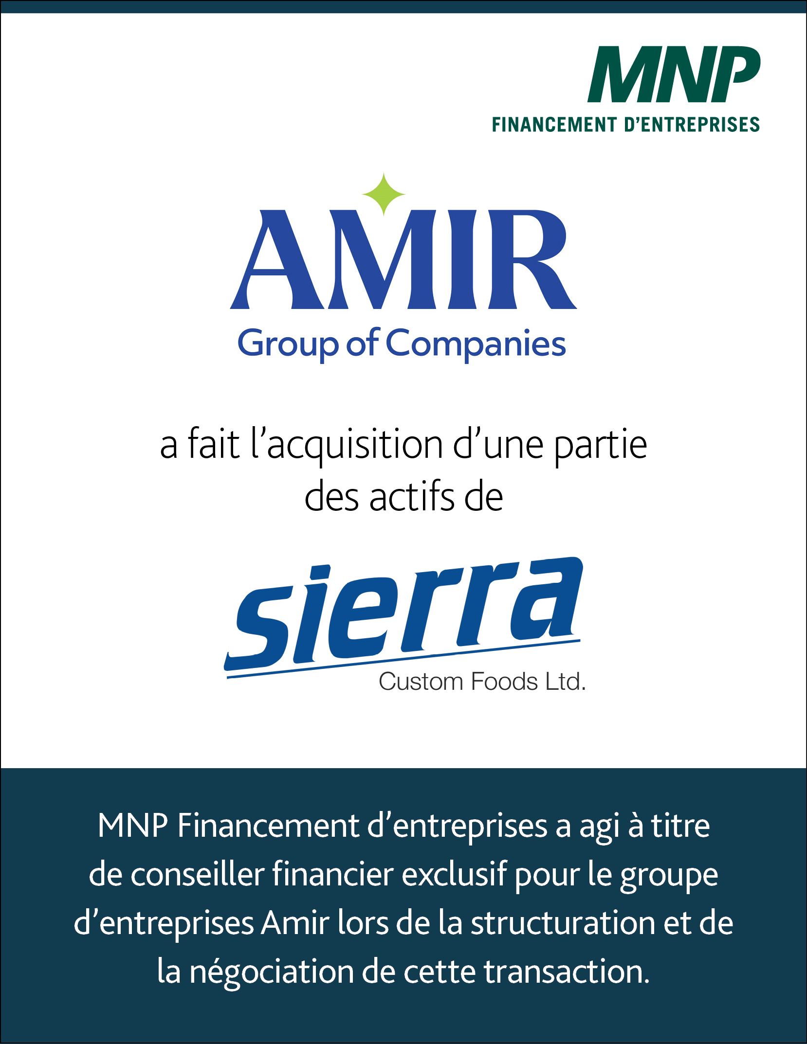 AMIR Quality Meats a acquis certains actifs de Sierra
