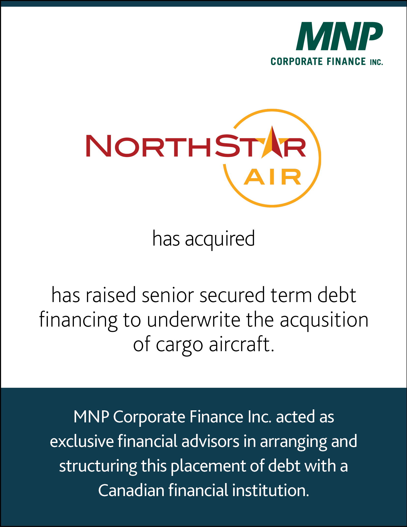 NorthStar Air has acquired has raised senior secured term debt financing to underwrite the acquisition of cargo aircraft. 