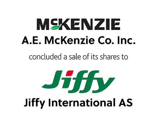 A.E. McKenzie CO. Inc. concluded a sale of its shares to Jiffy International AS
