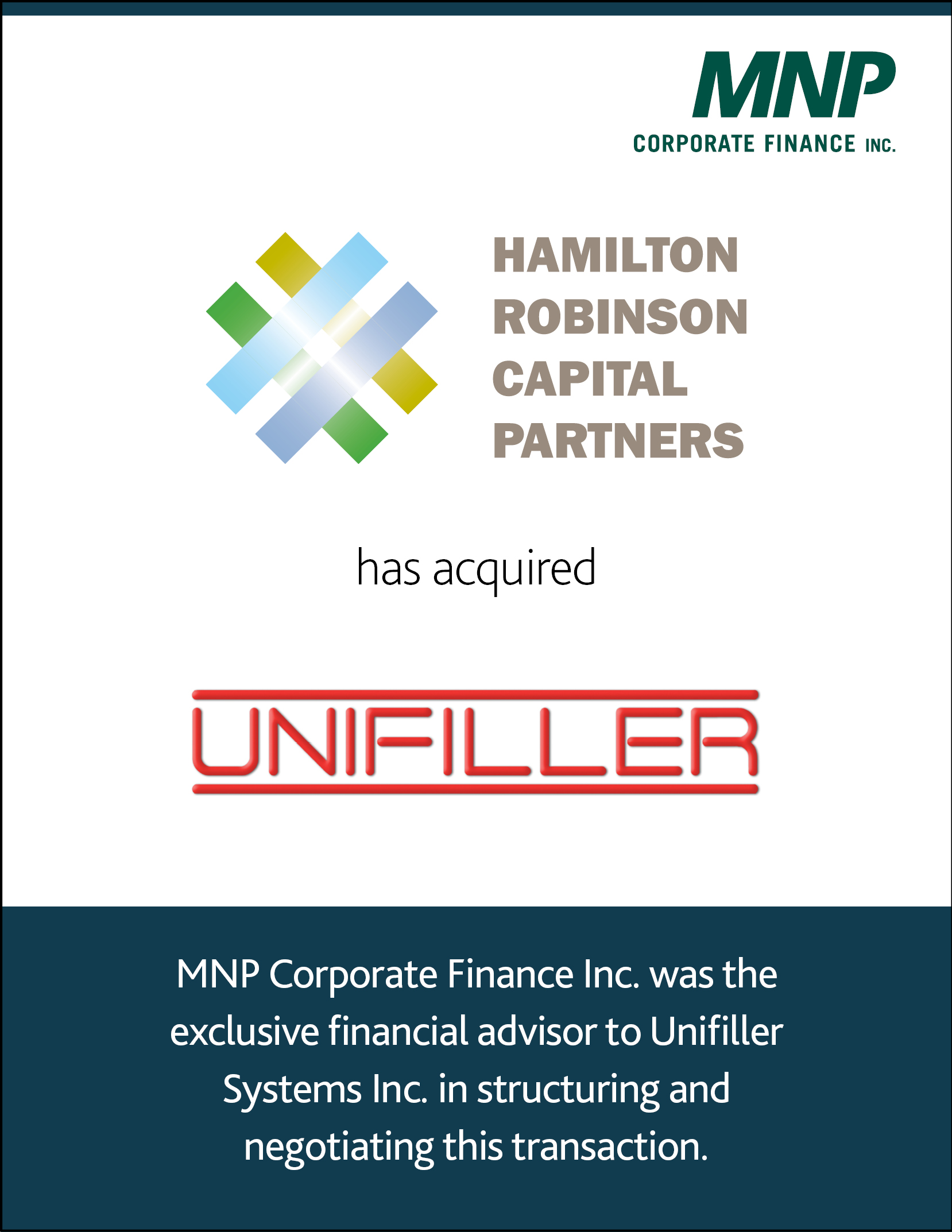 Hamilton Robinson Capital Partners LLC has acquired Unifiller Systems Inc.
