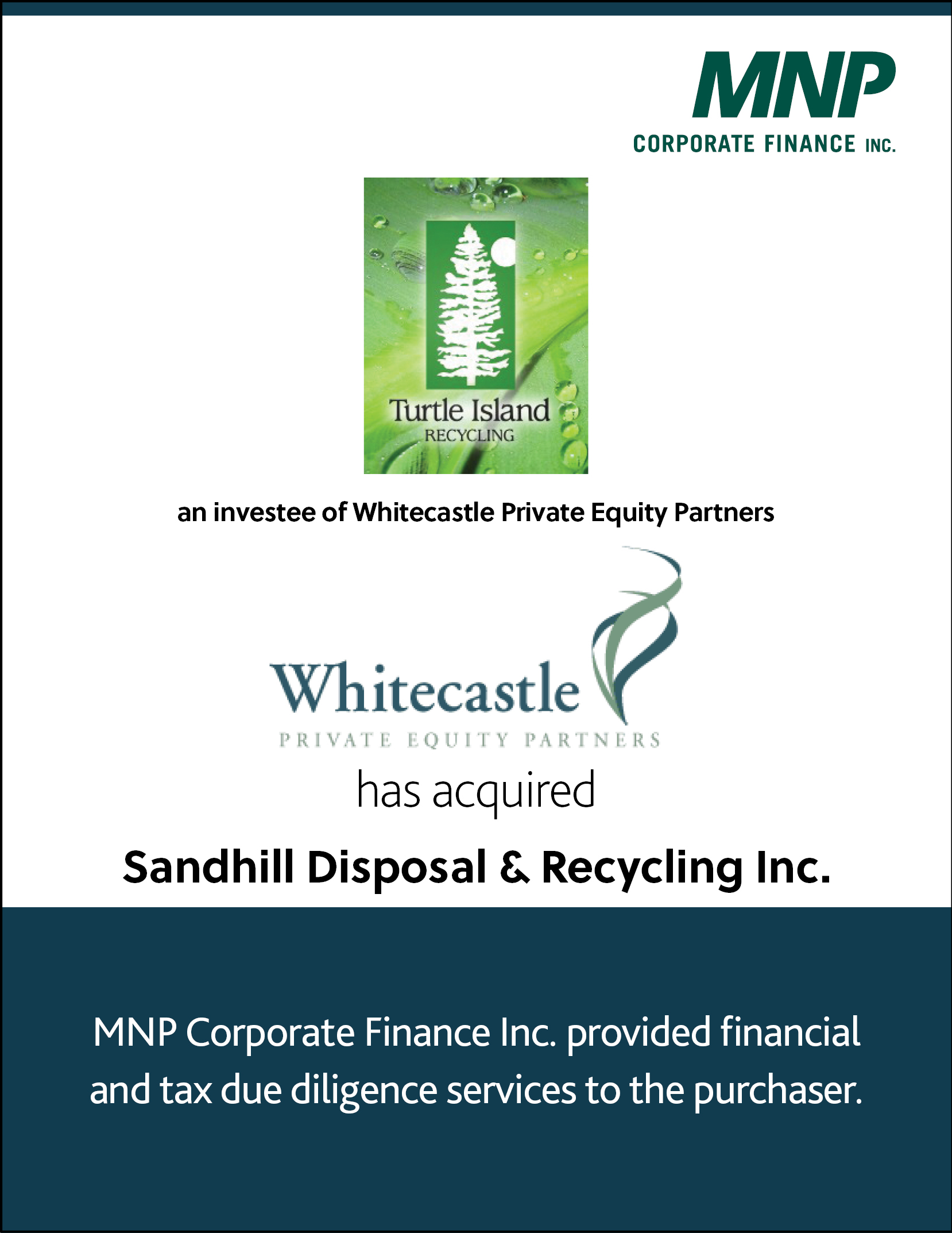 Turtle Island Recycling an investee of White Castle Private Equity Partners has acquired Sandhill Disposal &Recycling 