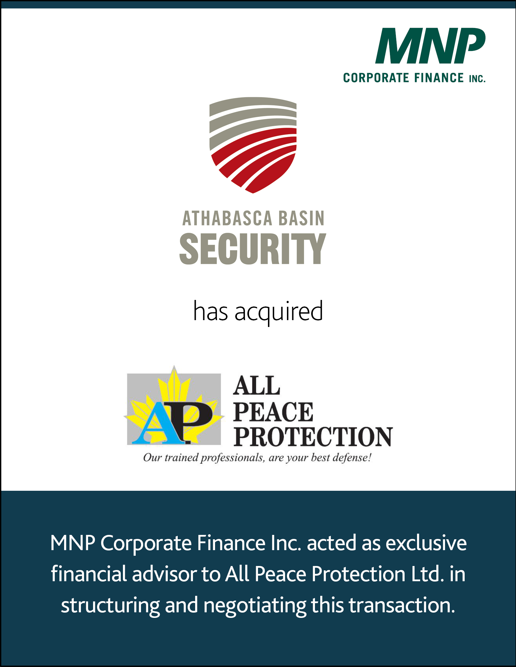 Athabasca Basin Security Limited Partnership has acquired All Peace Protection Ltd.