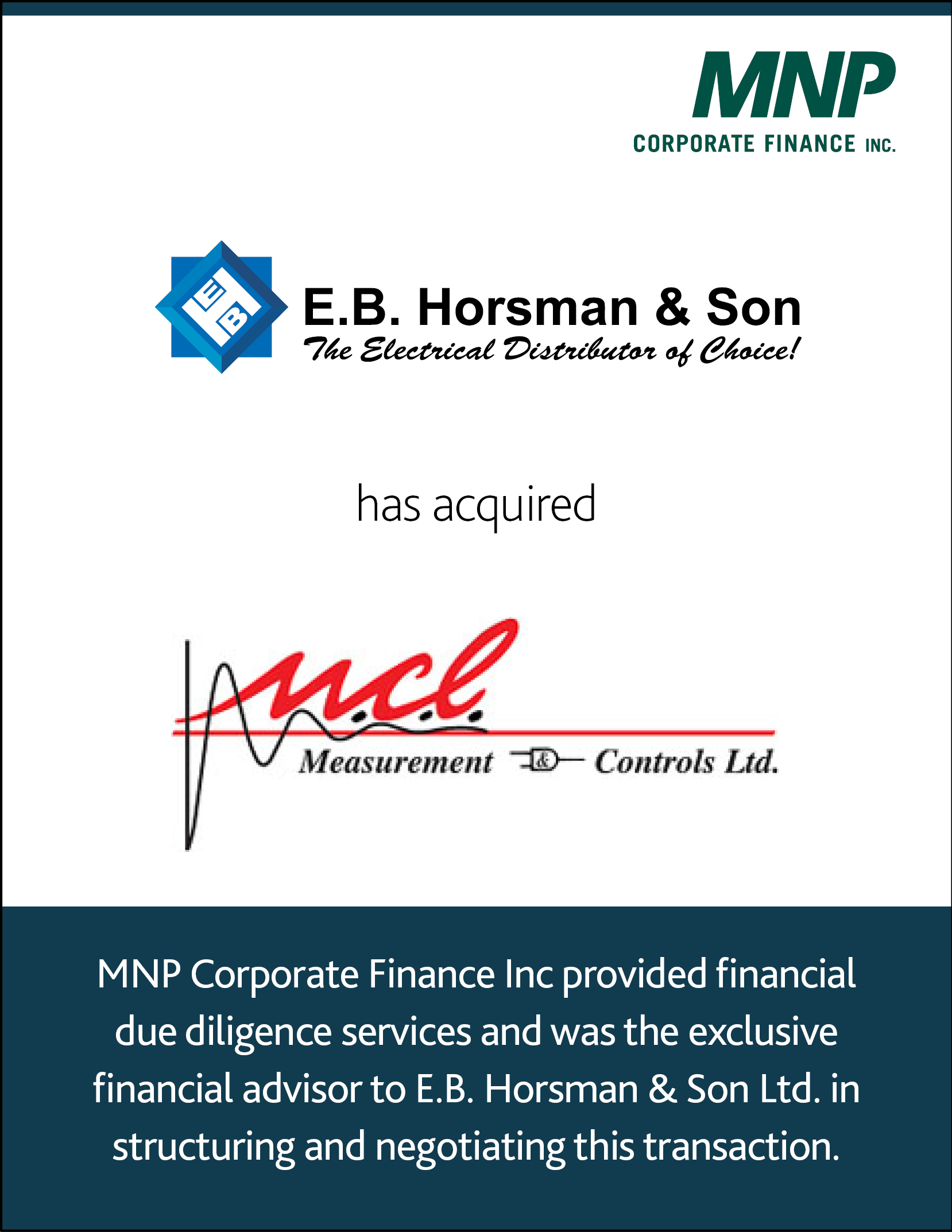 E.B. Horsman & Son Ltd. has acquired Measurement & Controls Ltd.