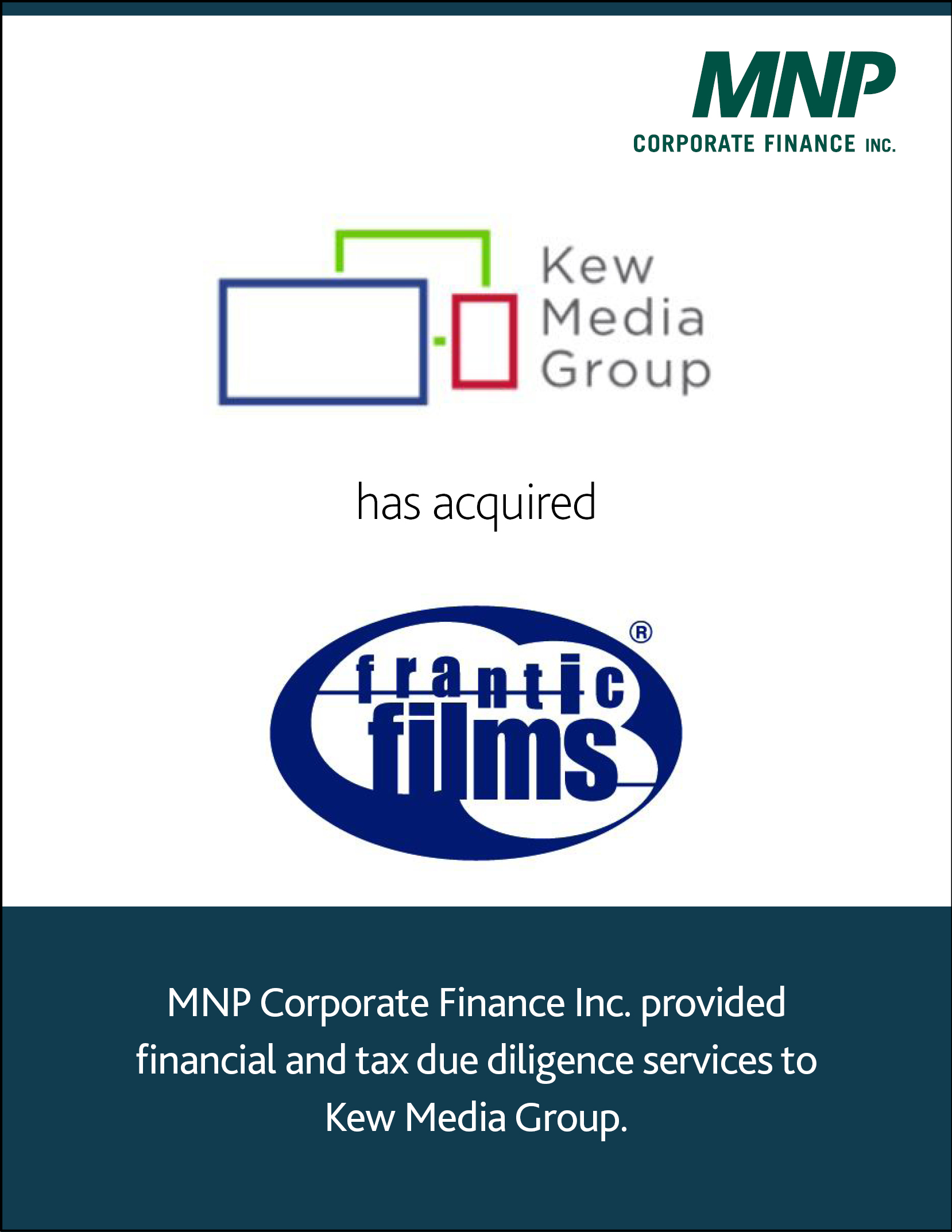 Kew Media Group has acquired Frantic Films Corporation.