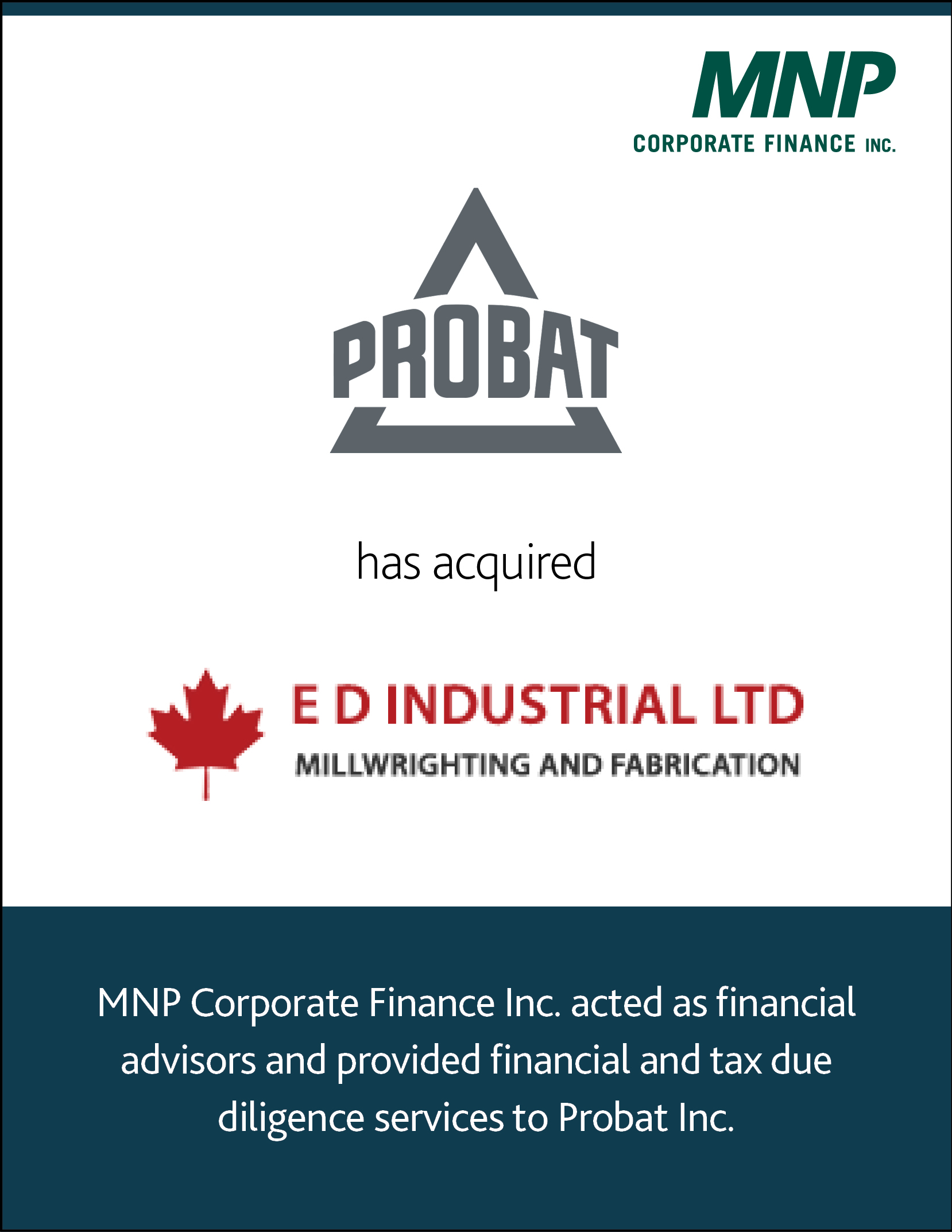 Probat Inc., a subsidiary of the Probat Group, has acquired E D Industrial Ltd. and E D Industrial USA, Inc.