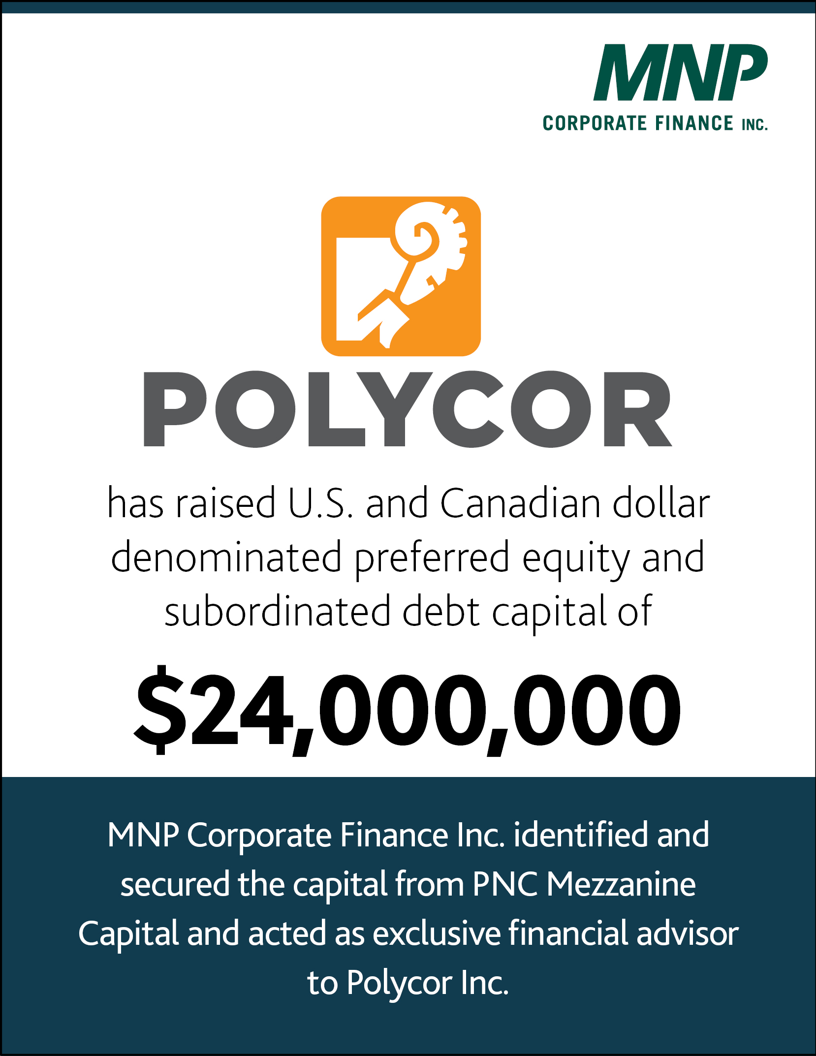 Polycor has raises U.S. and Canadian dollar denominated preferred equity and subordinated debt capital of $24,000,000