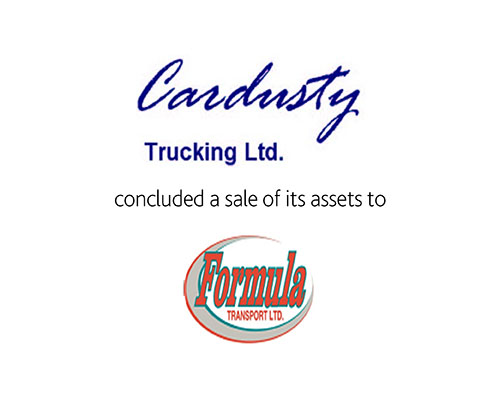 Cardusty Trucking Ltd concluded a sale of its assets to Formula Transport Ltd