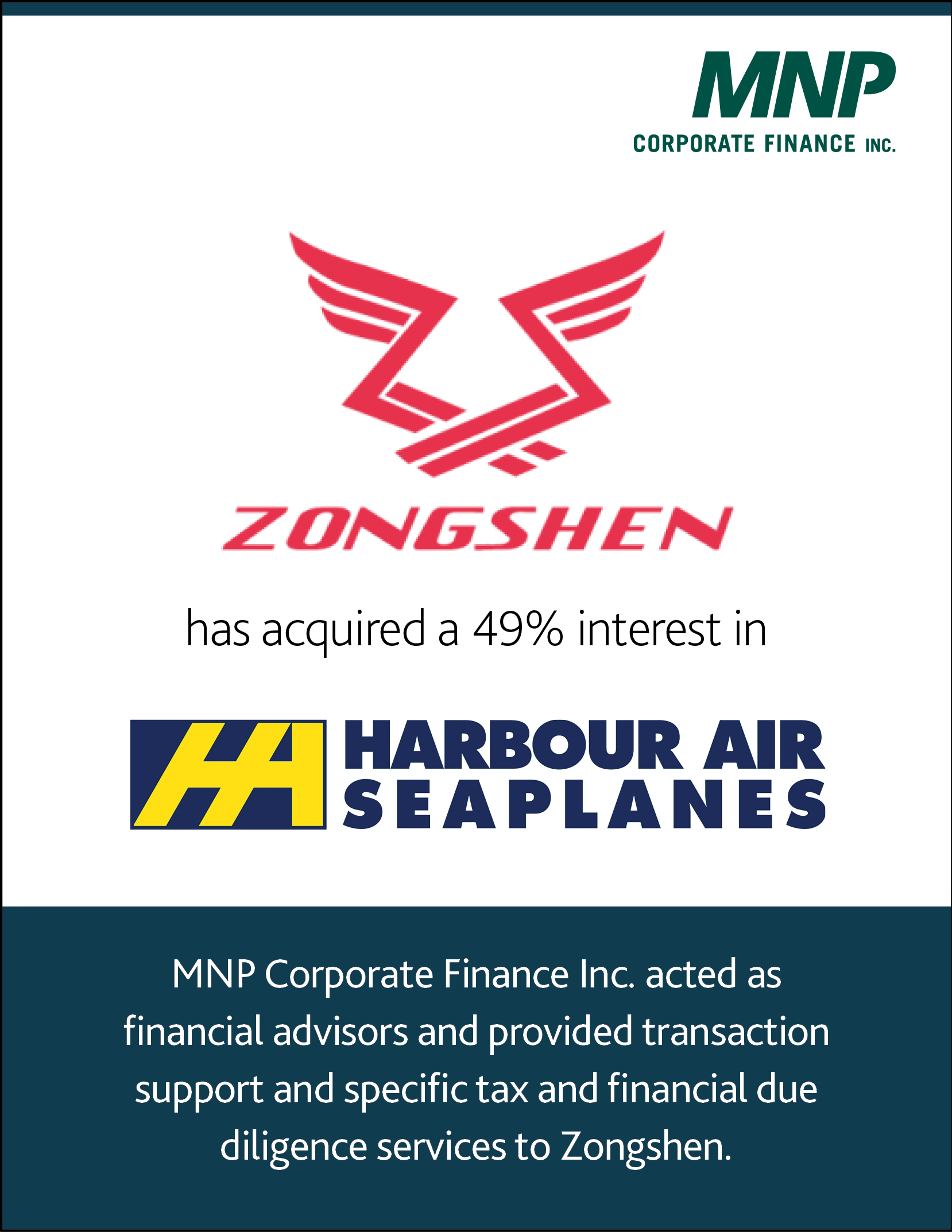 Zongshen has acquired a 49% interest in Harbrour Air Seaplanes