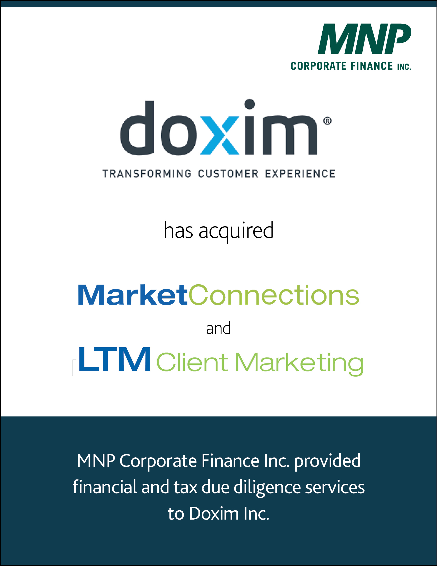 Doxim Inc. has acquired Market Connections Inc. and LTM Client Marketing Inc.