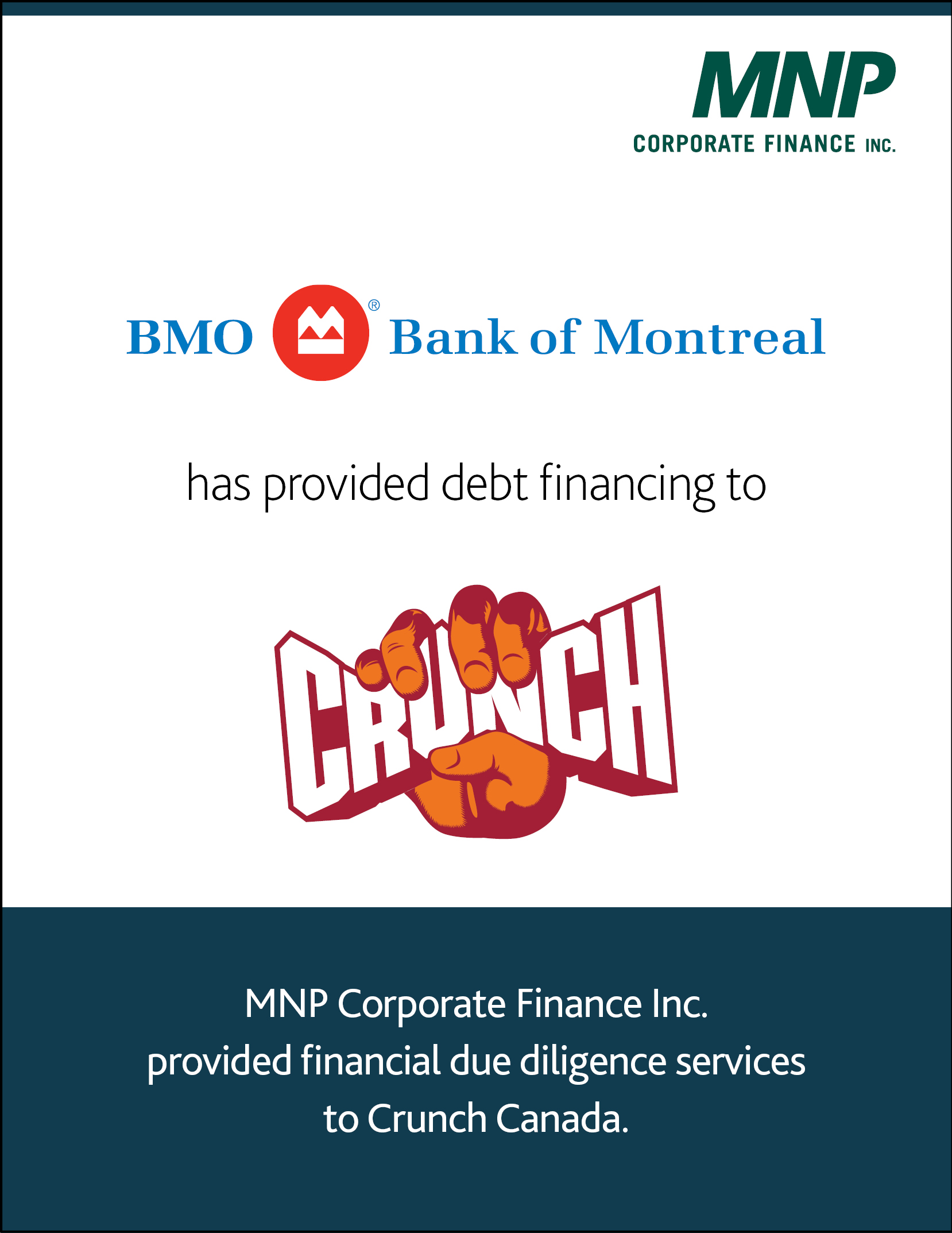 BMO has provided debt financing to Crunch Canada.
