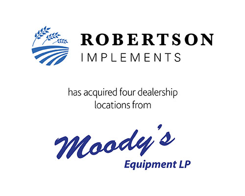 Robertson Implements has acquired four dealership locations from Moody's Equipment LP