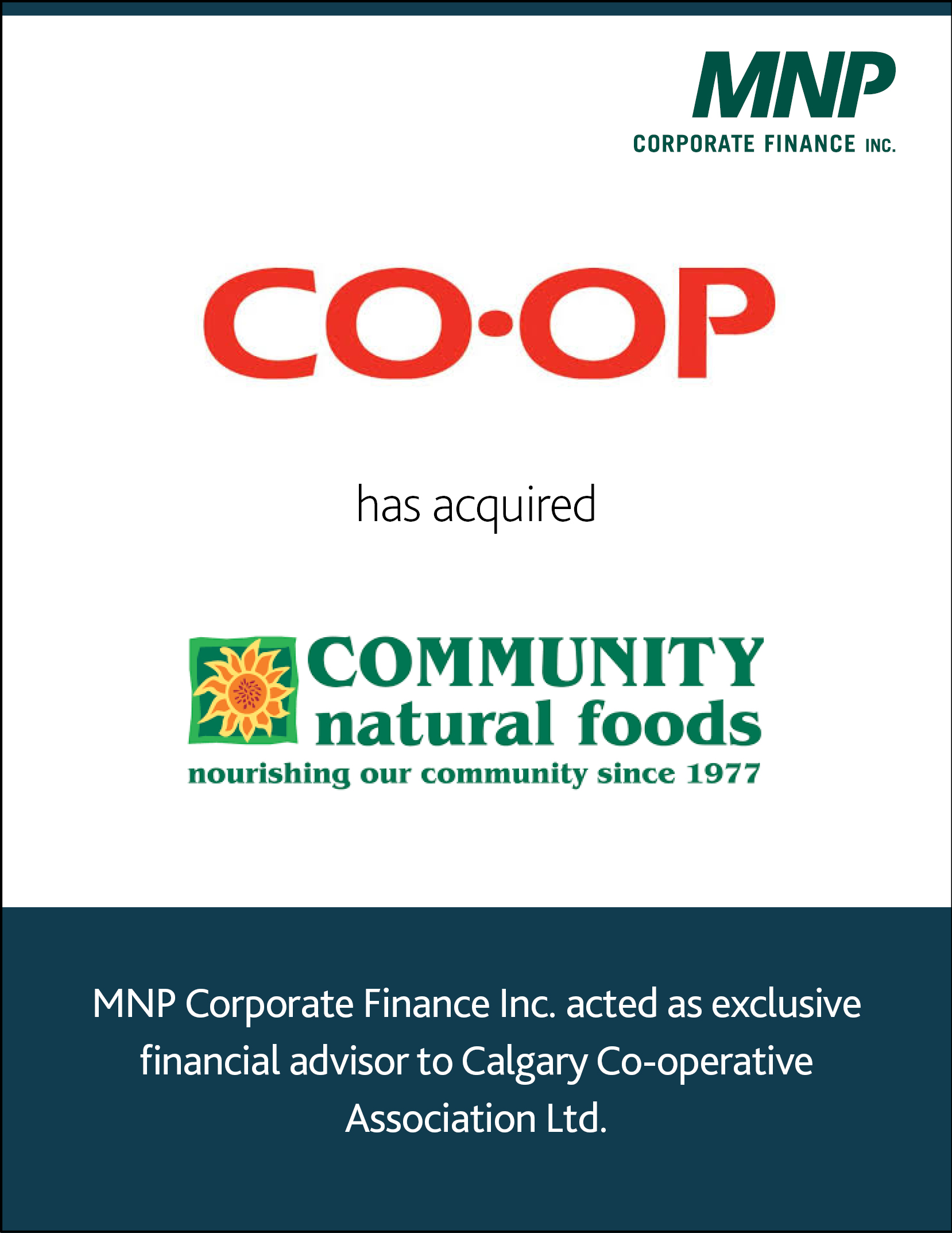 Calgary Co-op has acquired the retail business of Community Natural Foods.