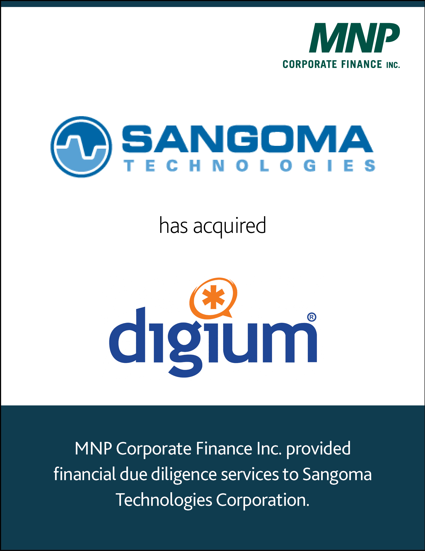 Sangoma Technologies Corporation has acquired Digium, Inc.