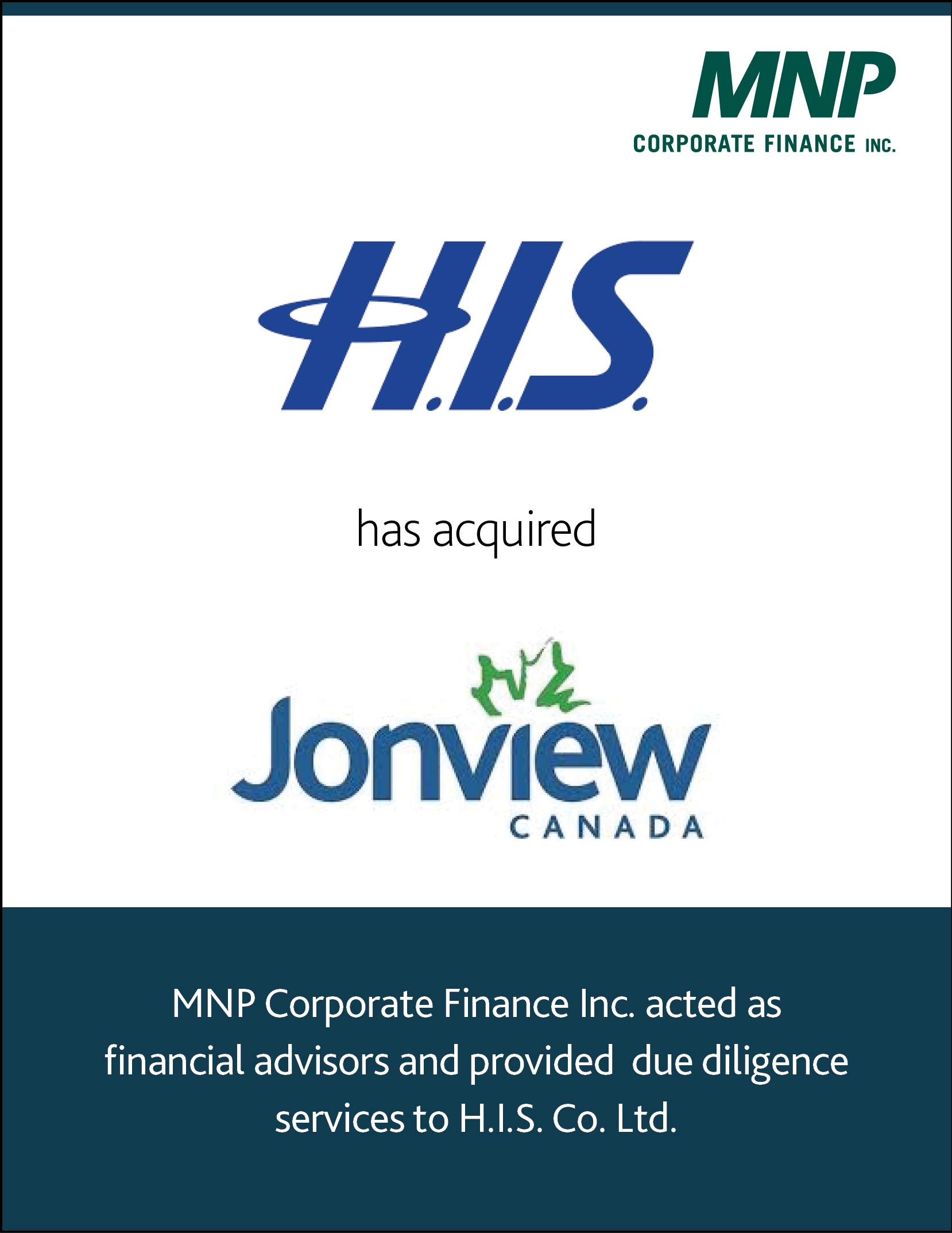 H.I.S. Co. Ltd. has acquired Jonview Canada Inc.
