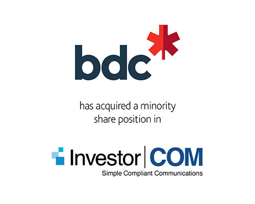 BDC Capital Inc. has acquired a minority share position in InvestorCOM Inc.