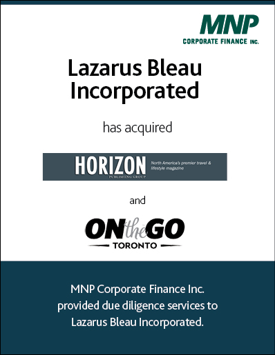 Lazarus Bleau Incorporated has acquired Horizon Travel Magazine and Horizon on the Go Inc.