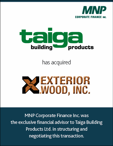 Taiga Building Products Ltd. has acquired Exterior Wood, Inc.