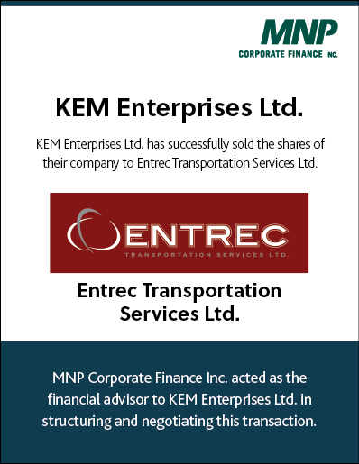 KEM Enterprises Ltd has successfully sold the shares if their company to Entrec Transportation Services Ltd