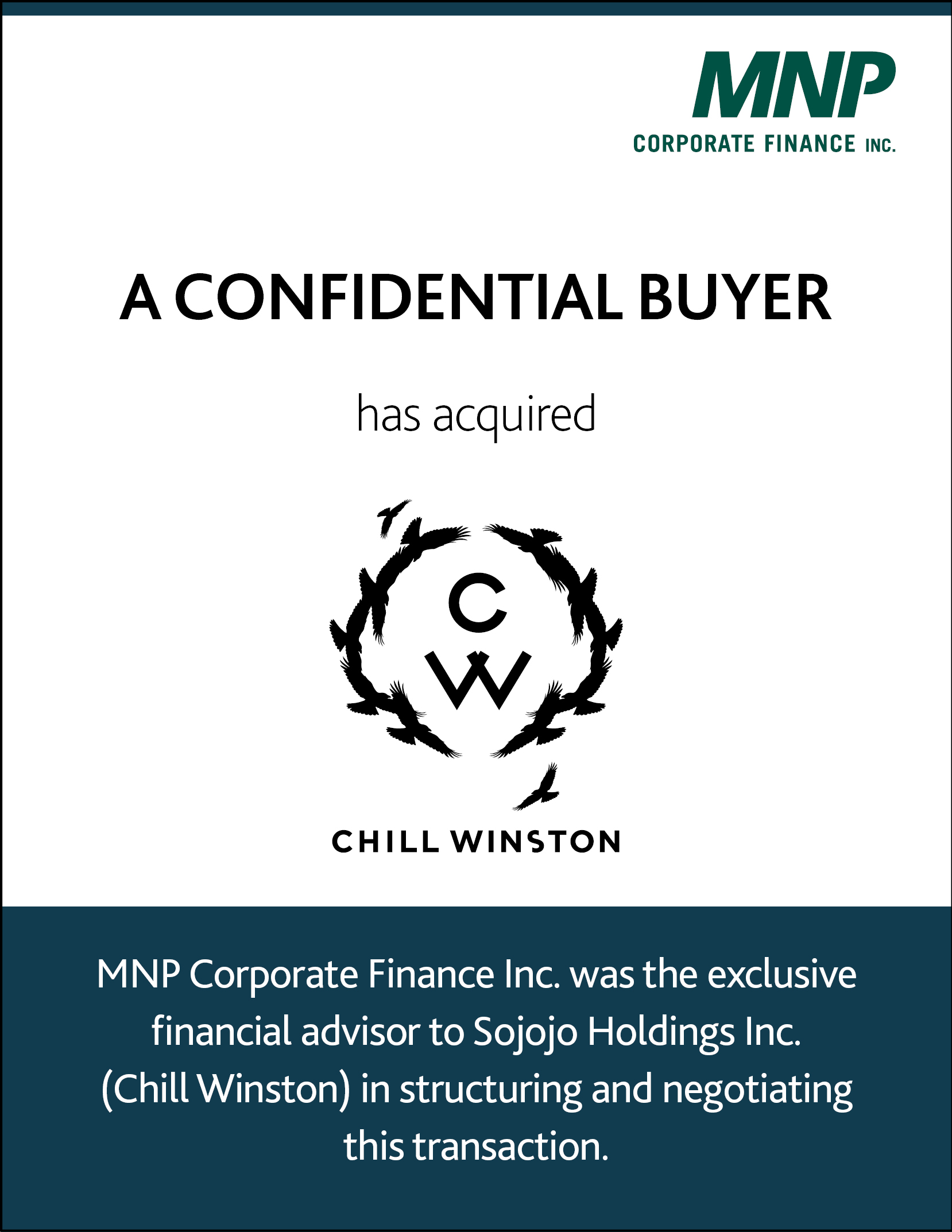 A confidential buyer has acquired Sojojo Holdings Inc.