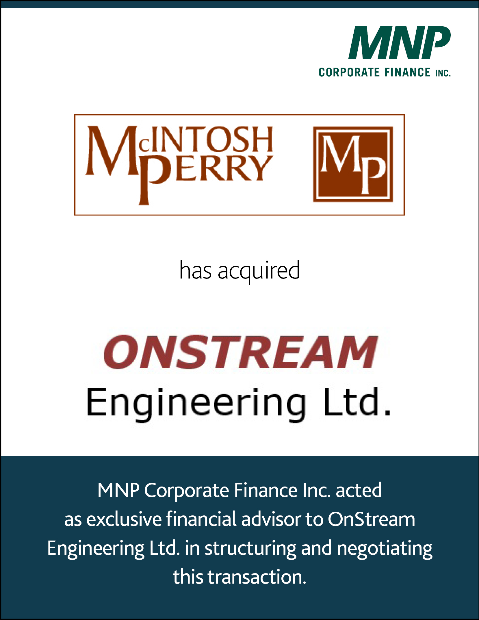 McIntosh Perry has acquired OnStream Engineering Ltd.